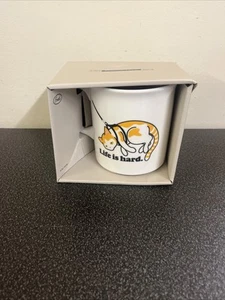 Taza de café genuina Fred Muggin Out Life is Hard naranja Calico gato con correa 16 oz - Imagen 1 de 6