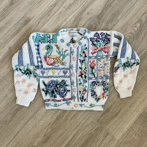 Vintage 90s The Eagles Eye Girls Small 4-5 Cardigan Textured Pastel Cottage Duck - Picture 1 of 9