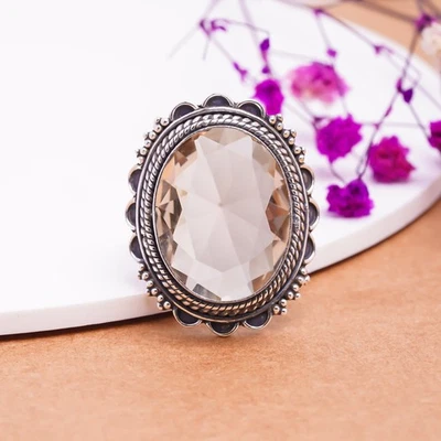 Morganite Gemstone Solid 925 Sterling Silver Bride Ring Beautiful Jewelry V8075 - Image 1 of 4