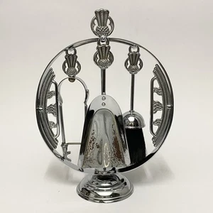 Vintage ART DECO 30s Chrome Circle FIRE TOOL SET STAND Complete Antique - Picture 1 of 23