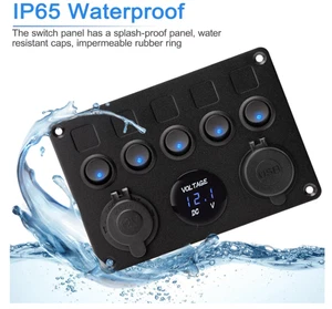 5 Gang 12V 24V BLAU LED Lichtschalter Bedienfeld Wasserdicht Camper Boot Wohnmobil Auto - Bild 1 von 9