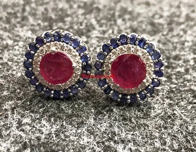 Heated Ruby & Heated Sapphire With 925 Sterling Silver Cufflinks #5 - Image 1 of 4