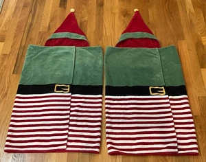 2 Pottery Barn Kids Christmas Elf  Hooded Bath Wrap Towels Holiday - Picture 1 of 13