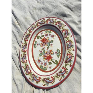 Pottery Barn sausalito paisley platter 19” serving ceramic white red floral boho - Picture 1 of 10