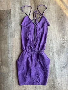Karina Grimaldi Seide lila Minikleid Small 100 % Seide Neckholder Reißverschluss vorne hergestellt in den USA - Bild 1 von 5