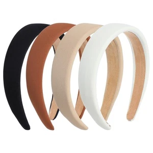 Satin Headbands 4PCs 1 inch Wide Non Slip Hair Bands Fashion Plain Cute Headb... - Picture 1 of 7