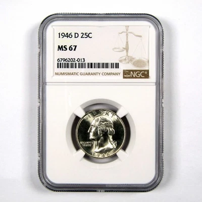 1946 D Washington Quarter MS 67 NGC 90% Silver 25c Unc SKU:I9238 - Image 1 of 4