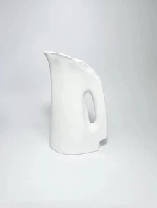 Vintage White Porcelain Pitcher MCM Integral Handle Scalloped Spout - Picture 1 of 3