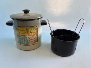 Vintage Green 1970s San Ignacio Stock Pot Enameled Vegetable Steamer w/ Strainer - Picture 1 of 10