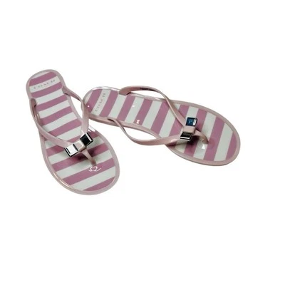 Coach Landon Jelly Flip Flops Summer Cruise Pink Striped 9B/39 Vacation Yuppie  - Image 1 of 4