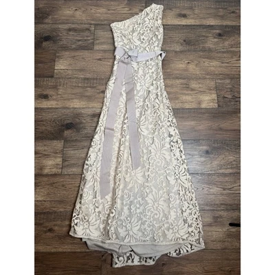 Tadashi Shoji 单肩礼服蕾丝香槟长裙女式 2 码阅读 — 第 1/4 张图片
