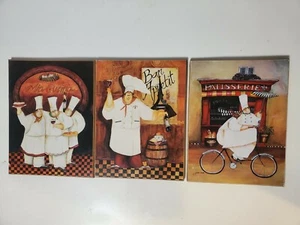 Lot 3 Chef Wood Pictures Mia Cucina, Bon Appétit, Patisserie 6.5" x 8.5"x 1/4" - Picture 1 of 5