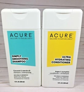 ACURE Shampoo Balsamo Set Olio di Cocco Marula Argan Zucca 12 oz ciascuno NUOVO - Foto 1 di 6