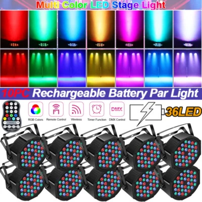 10PCS 36 LED Battery Par Rechargeable RGB Stage Light Disco Show DMX Spotlight - Image 1 of 4