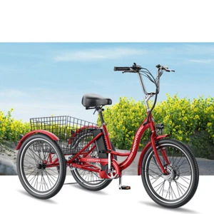 Adult Electric Trike Tricycle 350W 10AH36V Lithium Battery Large Basket Wine Red - Picture 1 of 12