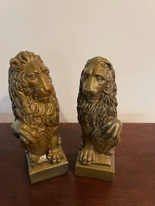 Pair Vintage Lion Statues Figurines Detailed Carving Mid Century Modern - Picture 1 of 7