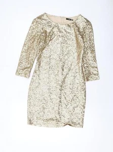 TFNC Womens Gold Polyester Mini Size S Round Neck Zip - Picture 1 of 10