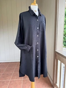 Neu mit Etikett Kleen XL ch.49" Leinen Viskose schwarz Lagenlook Longline Topper Shirt Jacke - Bild 1 von 12