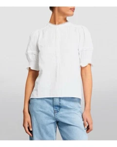Blusa corta Steve de tela de queso Me+Em Top blanco borde bordado Reino Unido 14 - Imagen 1 de 17