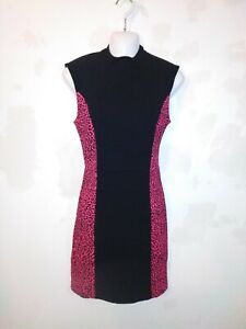 Miss Selfridge Black & Pink Animal Print Sleeveless Knee Length Dress Size 12