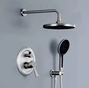 10 Inches Bathroom Luxury Rain Mixer Shower Combo Set CRW | Wall Brushed Nickel - Picture 1 of 21