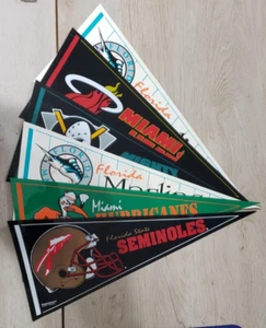 Marlins, UM, FSU, Ducks & Heat 1993 'Miracle Cling' 12x5 inch Pennants 6 total. - Picture 1 of 6