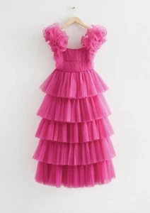 & Other Stories Womens Multi-Tiered Ruffle Maxi Dress Size 6 Pink Maxi - Picture 1 of 3
