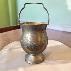 Vintage Etched Silver Plated Deco Bowl Vase With Handle Floral Design Art Nouvea - Picture 1 of 14