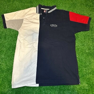 CHAPS - Vtg 90s Ralph Lauren Red White Blue Color Block Polo Shirt, Mens Size M - Image 1 of 4