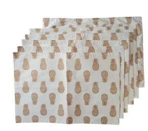 6 Pillow Talk Placemats Set Habitat Table Mats Pineapples White Rectangle Cotton - Picture 1 of 4