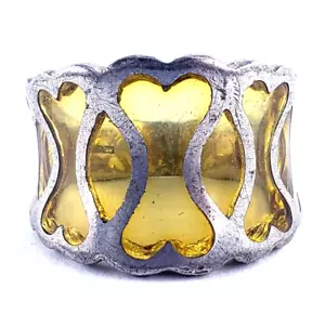 Vintage Sterling Silver Ring Womens Size 6 Yellow Heart Retro Hippie Groovy 60's - Picture 1 of 11