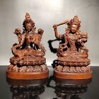 A pair Tibet Buddhism Tara Kwan-yin statue Figurines boxwood carving decorative