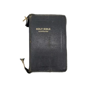 Holy Bible Illustrated King James Version Red Letter Edition Zip Up 80s w/ Cross - Picture 1 of 19