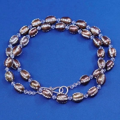 Collar hecho a mano de plata de ley 925 de 24", con racimo de cristal N de perlas doradas Foto 1 de 4