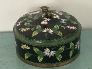 Caja de platos redondos cubierta cloisonne floral esmaltada vintage remate para perro Foo China - Imagen 1 de 7