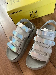 FLY London Sandals CLAD038FLY - Silver - Size UK 7 EU 40 New in Box - Picture 1 of 11