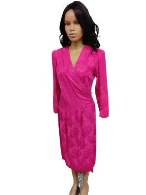 Vintage Wrap Fushia Pink Dress by Contempo Casuals 100% silk  Size: S/M - Image 1 of 4