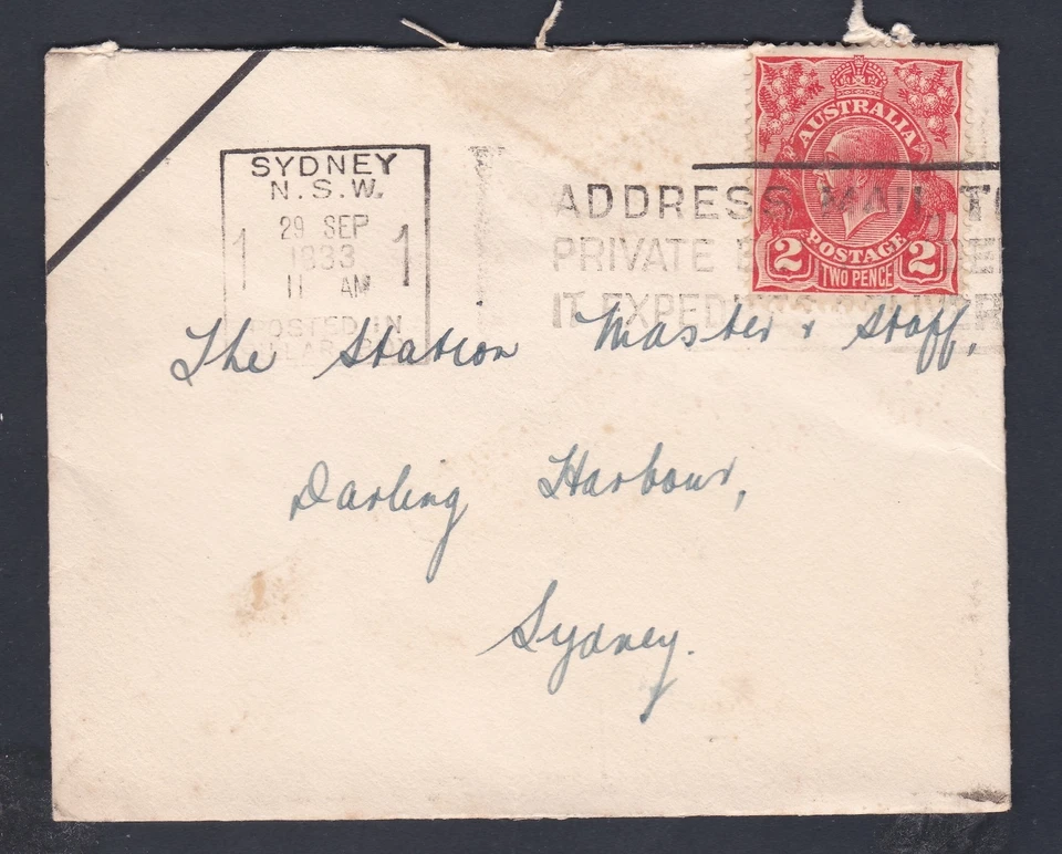 1933 KING GEORGE V HEAD 2d PRE-DECIMAL STAMP COMMERCIAL COVER CDS SYDNEY #B29 - Image 1 of 1