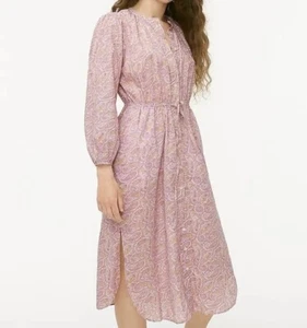 NEW J Crew Dress Cotton Voile Midi Dress Size 6 Purple Paisley Tie Waist Spring - Picture 1 of 7
