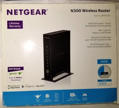 New NETGEAR N300 300 Mbps 4-Port 10/100 WiFi Wireless N Router WNR2000 v4 - Image 1 of 4