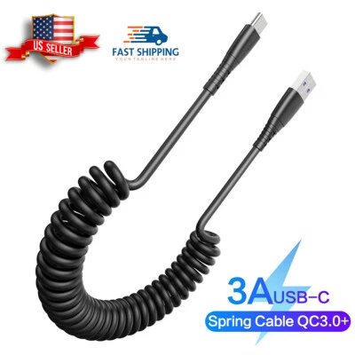 66W Spring Coiled Fast Charge Cable for Samsung Galaxy S23/LG-Car Charger Cord - Image 1 of 4