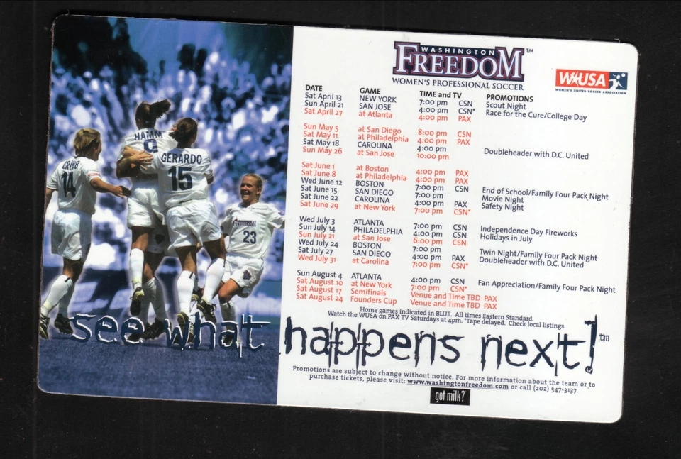 Washington Freedom--Mia Hamm--2001 磁铁时间表--喝牛奶?--美国 — 第 1/1 张图片