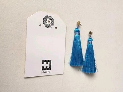 HART HAGERTY Signed 18K Yellow Gold Plate Tassel Earrings Teal Blue FREE $HIP! - Image 1 of 4