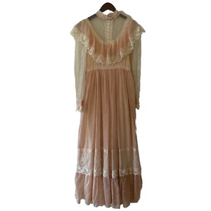 Vintage 70er Gunne Sax by Jessica McClintock Prairie Kleid Pfirsich Landhaus Spitze - Bild 1 von 24
