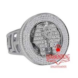 Real Genuine Diamond King Tut Egyptian Pharaoh 10K White Gold Finish Ring Band - Picture 1 of 4