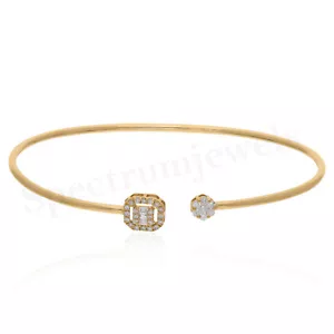 0.22 Ct H/SI Diamond Cuff Bangle 18k Yellow Solid Gold Bracelet Gift for Women - Picture 1 of 10