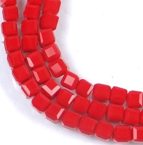 50 Czech Firepolish Glass Faceted Cube Beads 3mm - Opaque Red - Picture 1 of 3