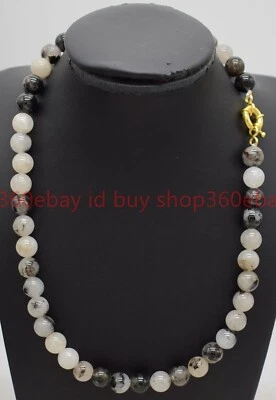 Bonito collar natural de piedras preciosas redondas de cuarzo rutilado negro de 6/8/10 mm 18 pulgadas Foto 1 de 4