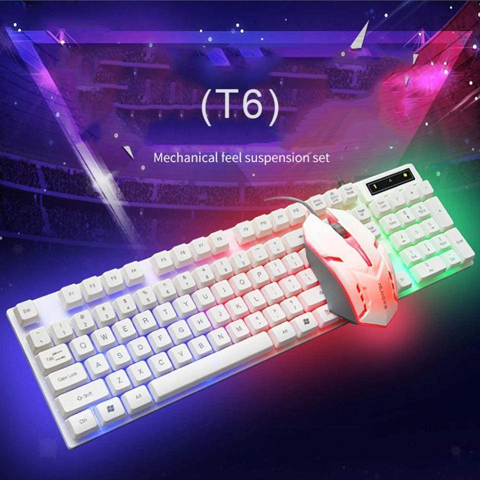 Rainbow RGB Mechanical Feel Gaming Keyboard 104 Keys USB for Windows PC - Image 1 of 1
