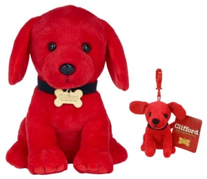 NEW OFFICIAL 10" CLIFFORD THE BIG RED DOG SOFT PLUSH TOY AND BAGCLIP SET